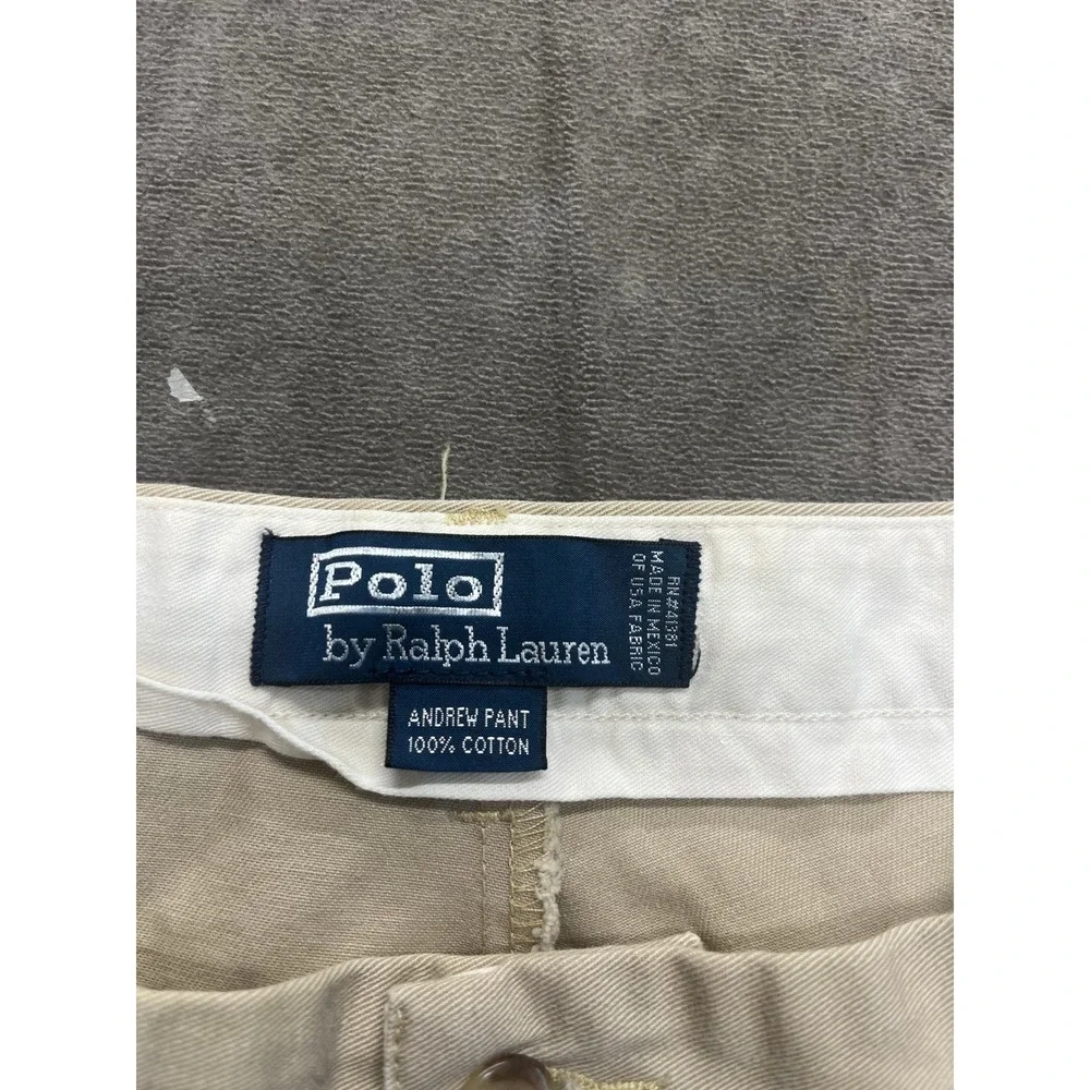Polo Ralph Lauren Andrew Pant Mens 42x32 Tan Khaki Pleated Classic Chino‎ Cotton